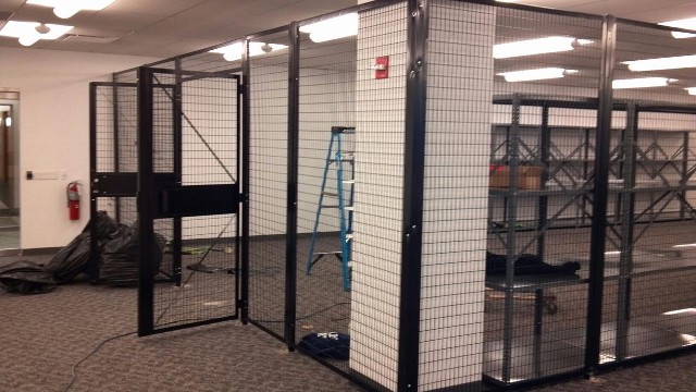 Our welded wire cages can be made in Powder coat black, Red, blue or reflective white. Doors stocked in hinged or sliding. Free on site layouts. P(888)963-5355